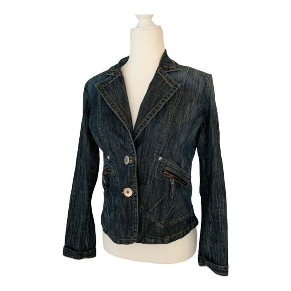 DKNY Denim Jeans Jacket Women's Size Medium Denim Long Sleeve Buttons Zip Pocket - Picture 5 of 12